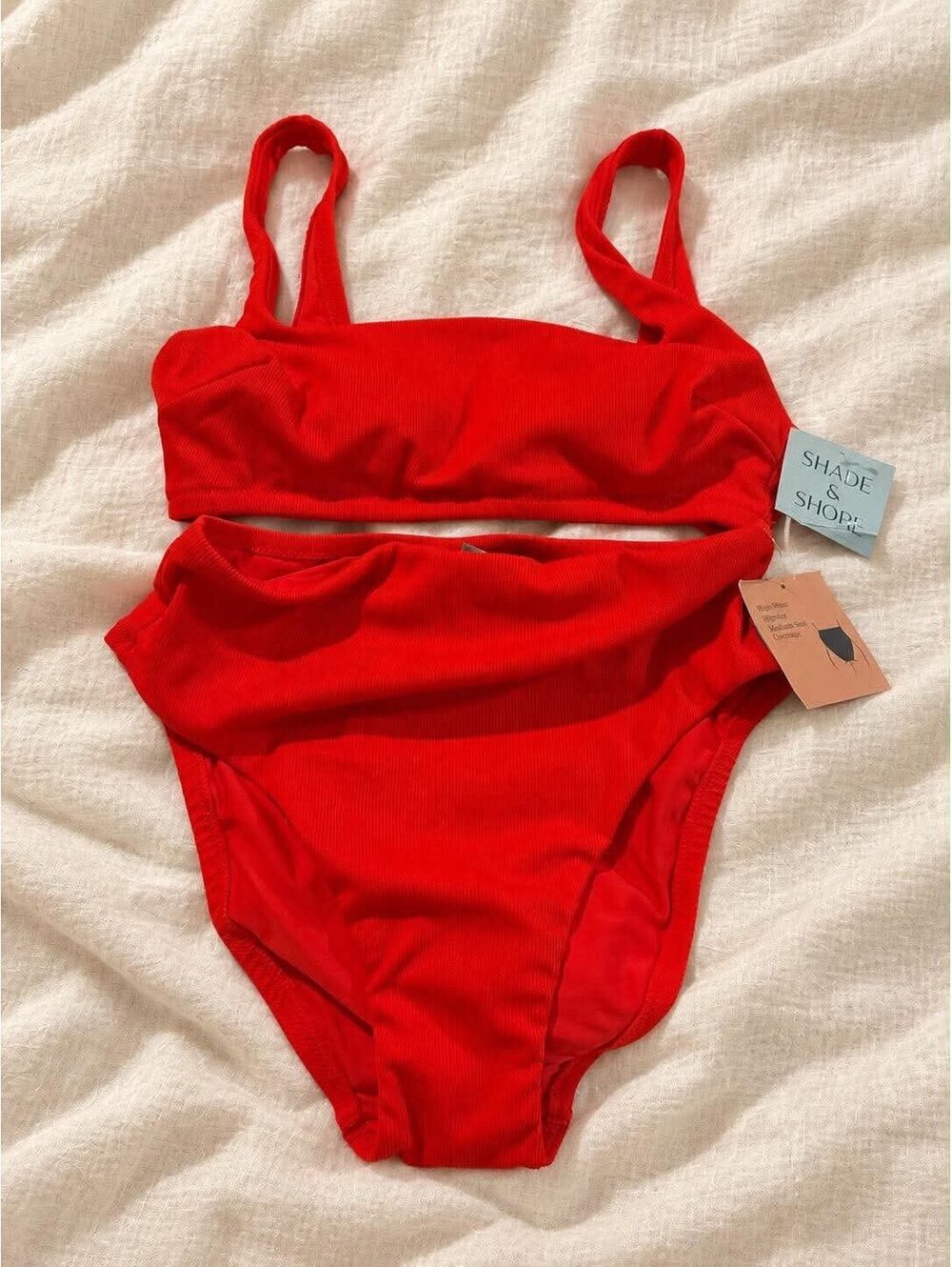 Shade & Shore Women's Red Two-Piece Swimsuit Set, Size Medium